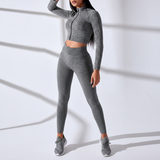 Langarm Crop Top Set - FitAura in Schwarz
