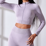Langarm Crop Top Set - FitAura in Violett