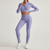Langarm Crop Top Set - FitAura in Lila