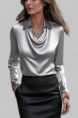 Langärmelige Drapée-Bluse - Ceylin in Grau