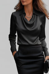 Langärmelige Drapée-Bluse - Ceylin in Schwarz
