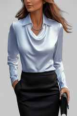 Langärmelige Drapée-Bluse - Ceylin in Blau