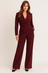 Langärmeliger Jumpsuit Mit Tailliertem Schnitt - Frederike in Weinrot