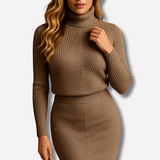 Langärmeliges Midi-Winterkleid - Viktoria in Braun
