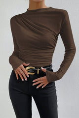 Langarmshirt Mit Raffdetail - Anastasia in Dunkelbraun