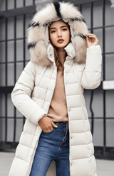 Langer Steppmantel Mit Kapuze - Tanja in Off-White