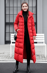 Langer Steppmantel Mit Kapuze - Tanja in Rot