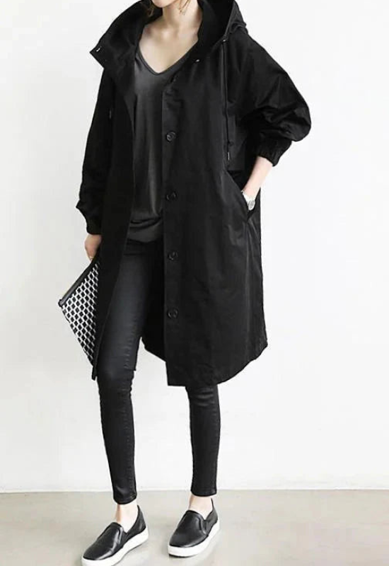 Langer wasserabweisender Damenmantel mit verstellbarer Kapuze für Winter und Regen – Damenmäntel