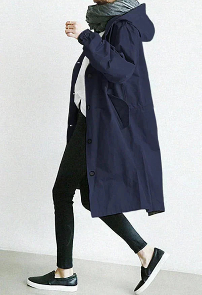 Langer wasserabweisender Damenmantel mit verstellbarer Kapuze für Winter und Regen – Damenmäntel