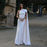 Langes Drapiertes Damenkleid | Elegantes Abendkleid mit Einem Träger in Weiß