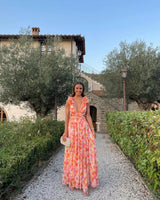 Langes ärmelloses Blumenkleid Damen Sommerkleid in Orange