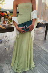 Langes grünes Faltenkleid Damen | Elegantes Abendkleid in Grün