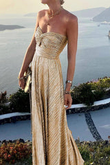 Langes trägerloses Abendkleid mit Glanzeffekt für Damen in Gold