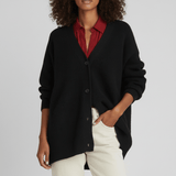 Locker Geschnittener Cardigan Mit Knopfleiste - Jamila in Schwarz