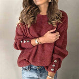 Locker Geschnittener Strickpullover - Charlotta in Weinrot