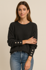 Locker Geschnittener Strickpullover - Charlotta in Schwarz