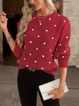 Locker Sitzender Pullover Mit Punktmuster - Sahra in Rot