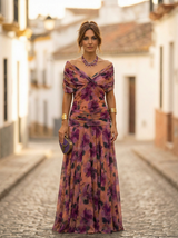 Löwe | Elegantes langes Damenkleid mit V-Ausschnitt in Lila