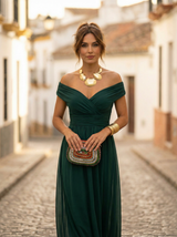 Löwe | Elegantes langes Damenkleid mit V-Ausschnitt in Grün