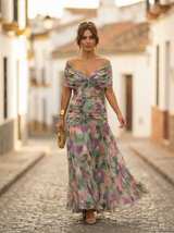 Löwe | Elegantes langes Damenkleid mit V-Ausschnitt in Violettgrün