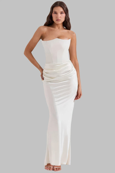 Carina | Maxikleid Festlich für Damen – Trägerloses Satin Maxi Kleid