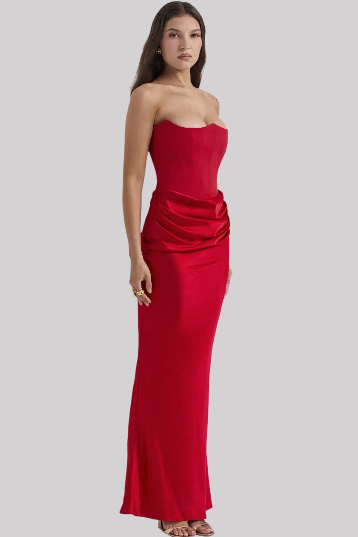 Carina | Maxikleid Festlich für Damen – Trägerloses Satin Maxi Kleid