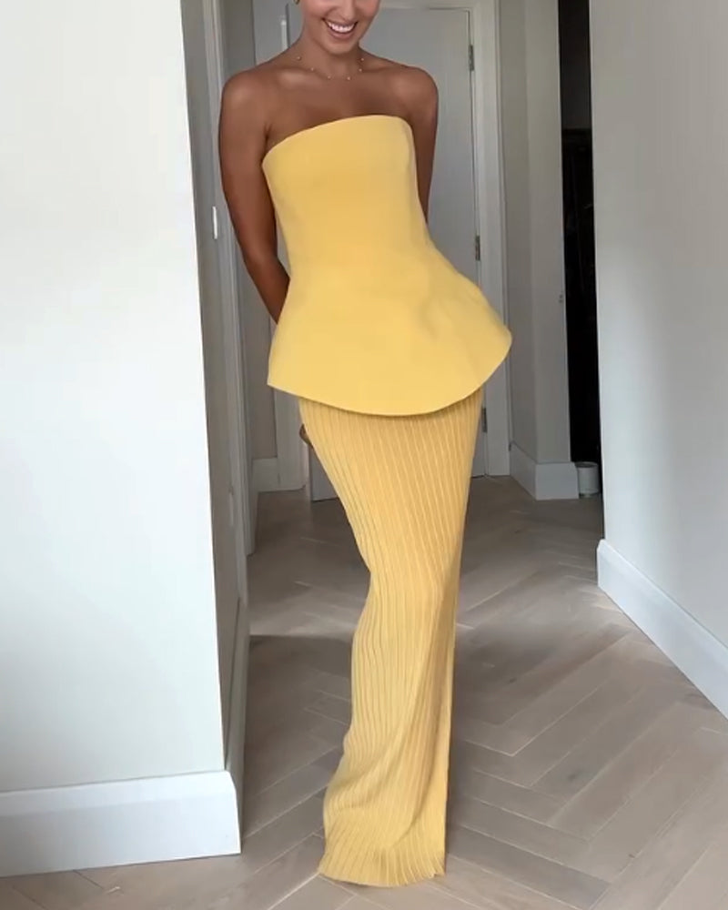 Clara | Trägerloses Abendkleid Lang mit Plissiertem Rock für Formelle Anlässe