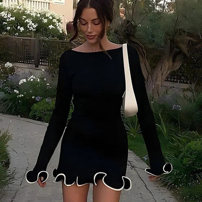 Emilia | Schwarzes Minikleid mit Rüschen – Elegant für Abendveranstaltungen