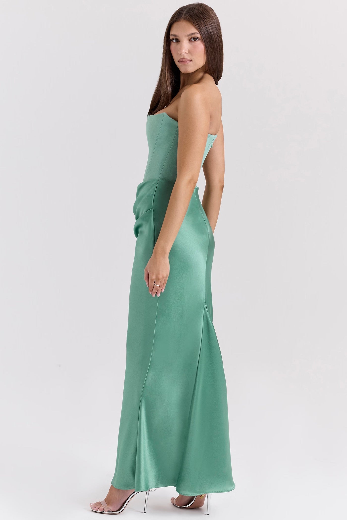 Carina | Maxikleid Festlich für Damen – Trägerloses Satin Maxi Kleid
