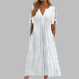 Alice - Elegantes Sommer-Boho-Midikleid in Weiß