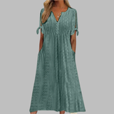 Alice - Elegantes Sommer-Boho-Midikleid in Dunkelgrün