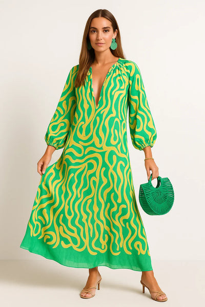 Maxikleid mit tiefem V-Ausschnitt