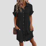 Midi-Kleid Mit Durchgehender Knopfleiste - Flora in Schwarz