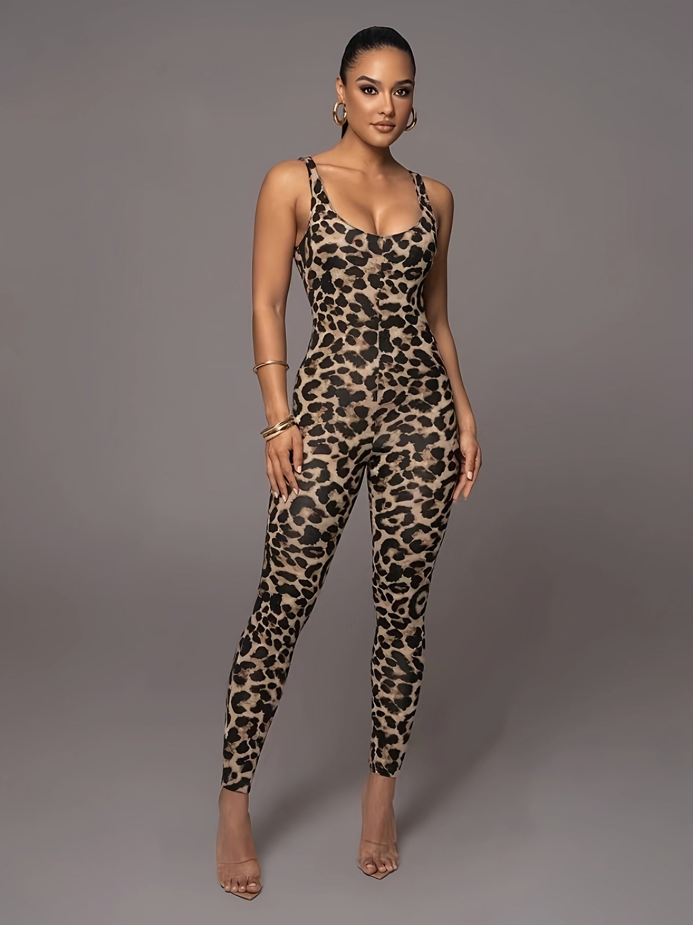 Knöchellanger Damen-Jumpsuit mit ärmellosem Tierprint