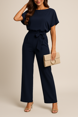 Minimalistischer Jumpsuit Mit Weitem Bein - Lavinia in Dunkelblau