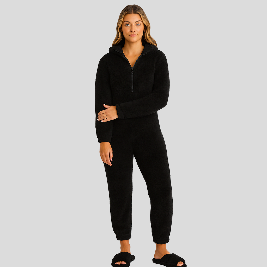 Mirella | Flauschiger Kapuzen-Schlafanzug mit Reißverschluss