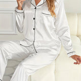 Mirla Satin Pyjama-Set Damen | Elegantes Lounge-Set Langarm in Weiß