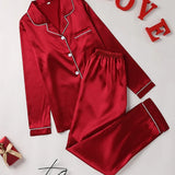 Mirla Satin Pyjama-Set Damen | Elegantes Lounge-Set Langarm in Rot