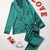 Mirla Satin Pyjama-Set Damen | Elegantes Lounge-Set Langarm in Grün