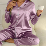 Mirla Satin Pyjama-Set Damen | Elegantes Lounge-Set Langarm in Lavendel