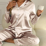 Mirla Satin Pyjama-Set Damen | Elegantes Lounge-Set Langarm in Champagner