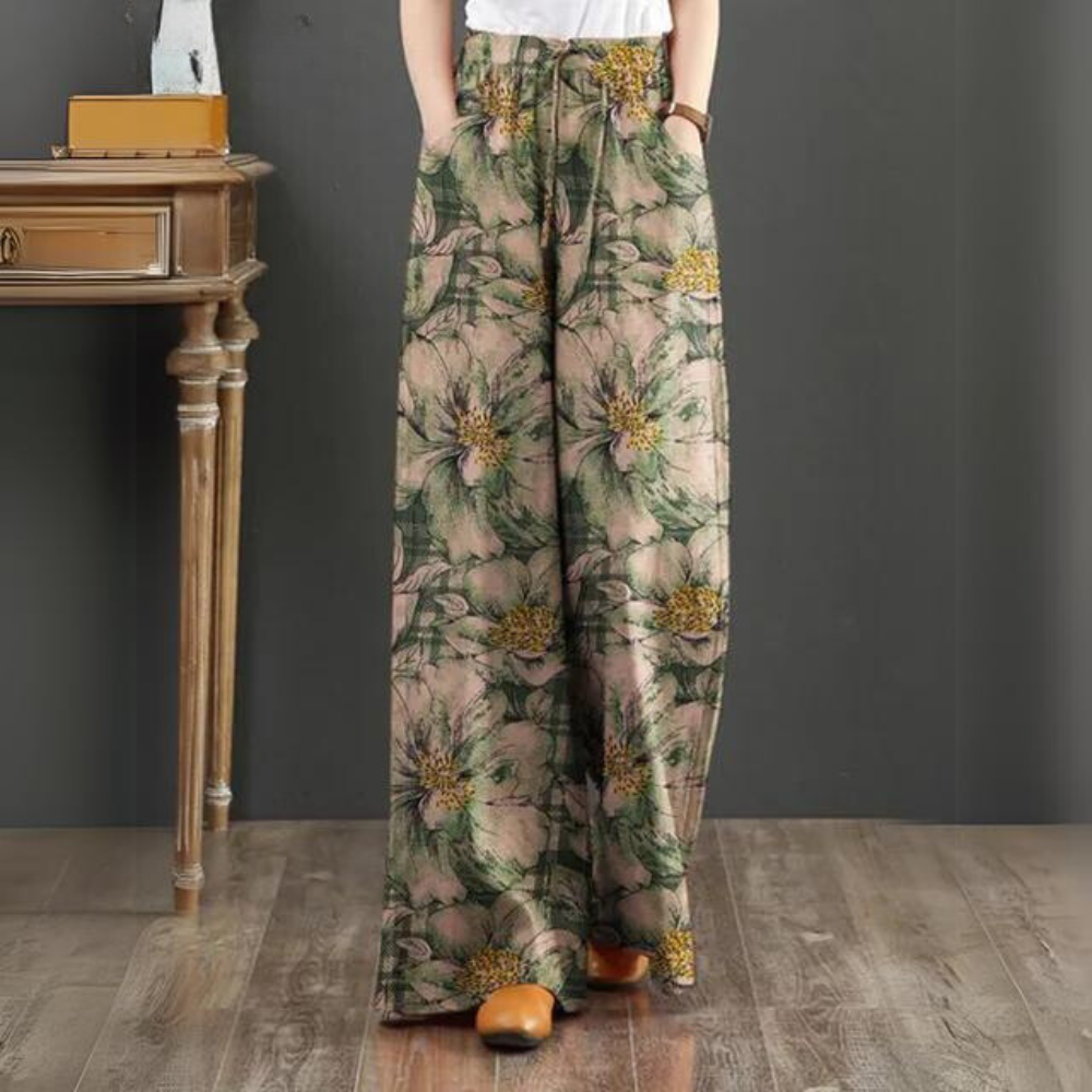 Damen Palazzo Hose Viskose Blumenprint Weit geschnitten Sommer
