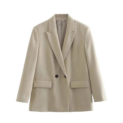 Oversized Damenblazer Beige – Vegan Lederoptik, Frühling