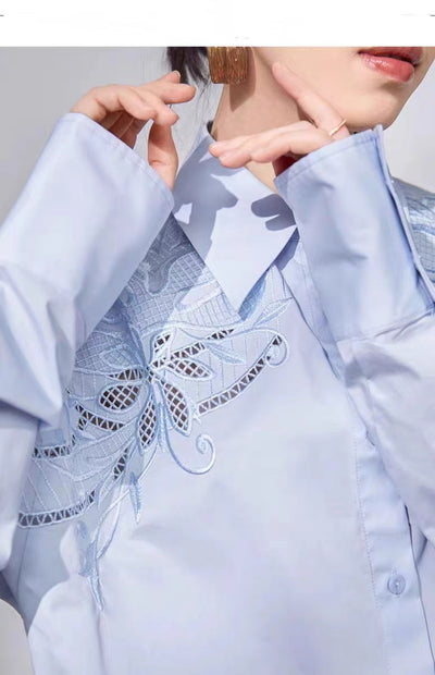 Avelena | Bestickte Aushöhlungs-Midlength-Bluse