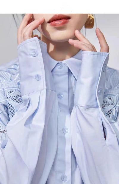 Avelena | Bestickte Aushöhlungs-Midlength-Bluse