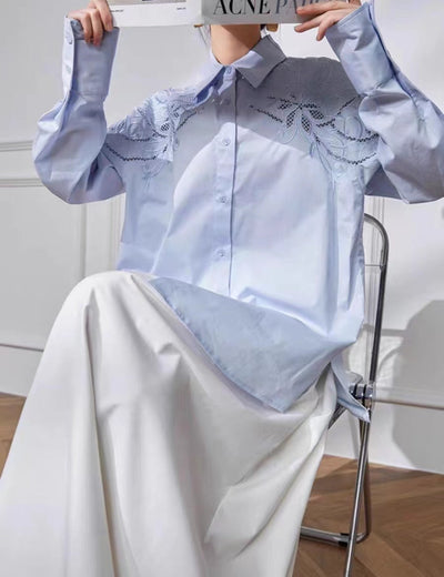 Avelena | Bestickte Aushöhlungs-Midlength-Bluse