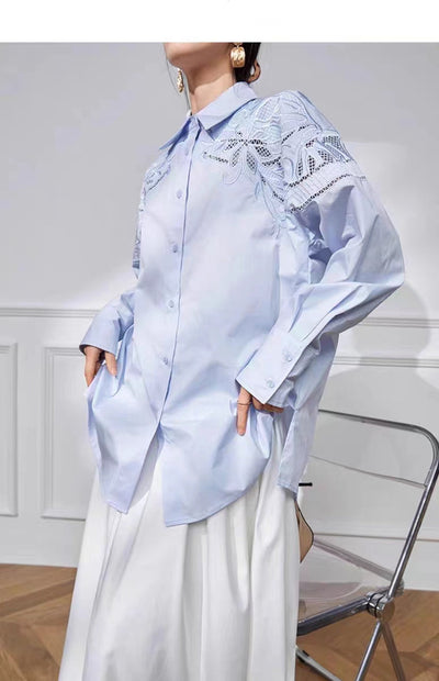 Avelena | Bestickte Aushöhlungs-Midlength-Bluse