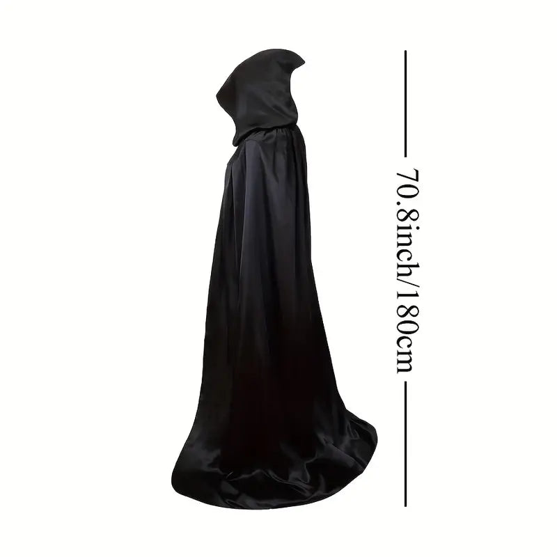 NightShade Halloween Cape – Schwarzes Polyester Kostüm mit Kapuze