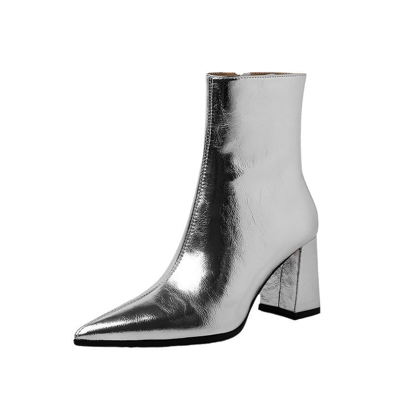 Gisela | Glänzende Metallic-Stiefeletten mit spitzem Design