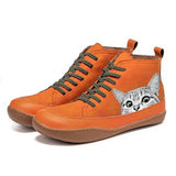 Damen nan knöchelhohe Sneaker mit niedlichem Katzenmotiv Stickerei und ergonomischem Komfortfußbett Drune in Orange